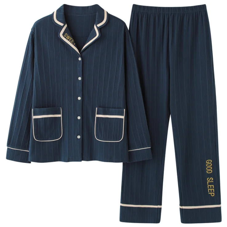 

Women's Autumn Cotton Long-sleeved Trouser Suits Plus Size Homewear Warm Winter Pajamas Ladies Warm Suit Lapel Button Sleep Wear