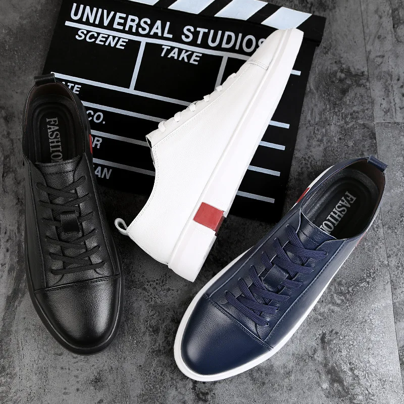 Кроссовки мужские из ПУ кожи на шнуровке Вулканизированная подошва узкие