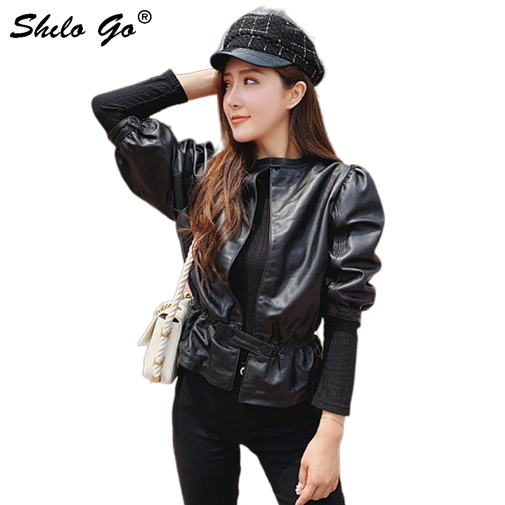 Черные кожаные водолазки из натуральной кожи с замочной горловиной и пуговицами