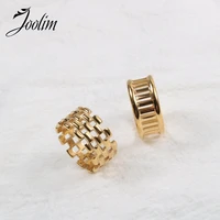 joolim high end gold pvd antique chain hollow rings for women stainless steel jewelry wholesale