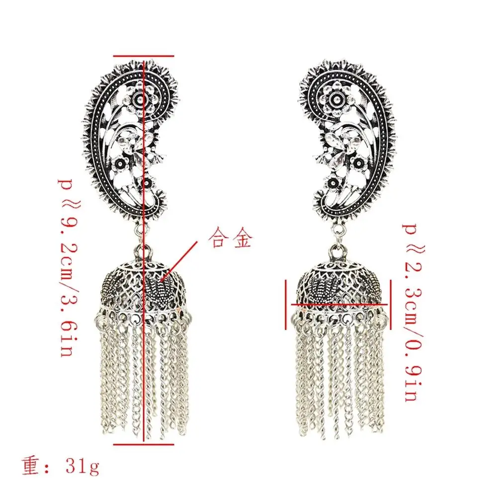 Индийские серьги для женщин окисленные Jhumka цвета большие длинные висячие с