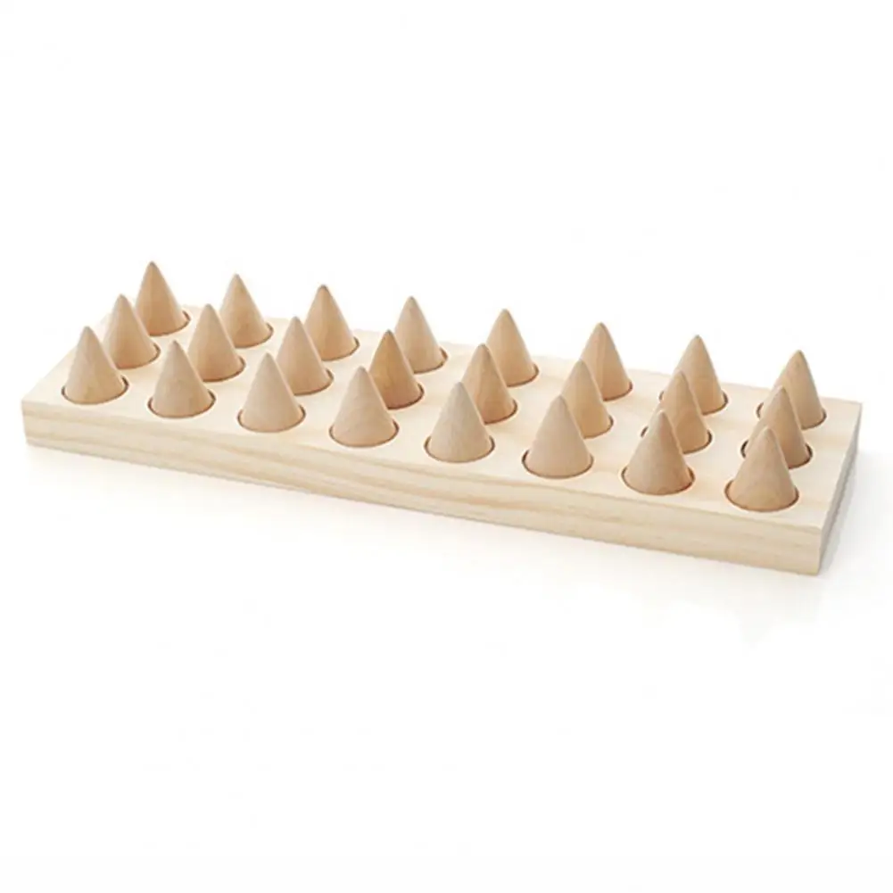 

Hot Sales Dropshipping Rings Display Stand 24-Bit Cone Rack Wood Eco-friendly Thick Tray Rings Storage Rack Holder Organizer