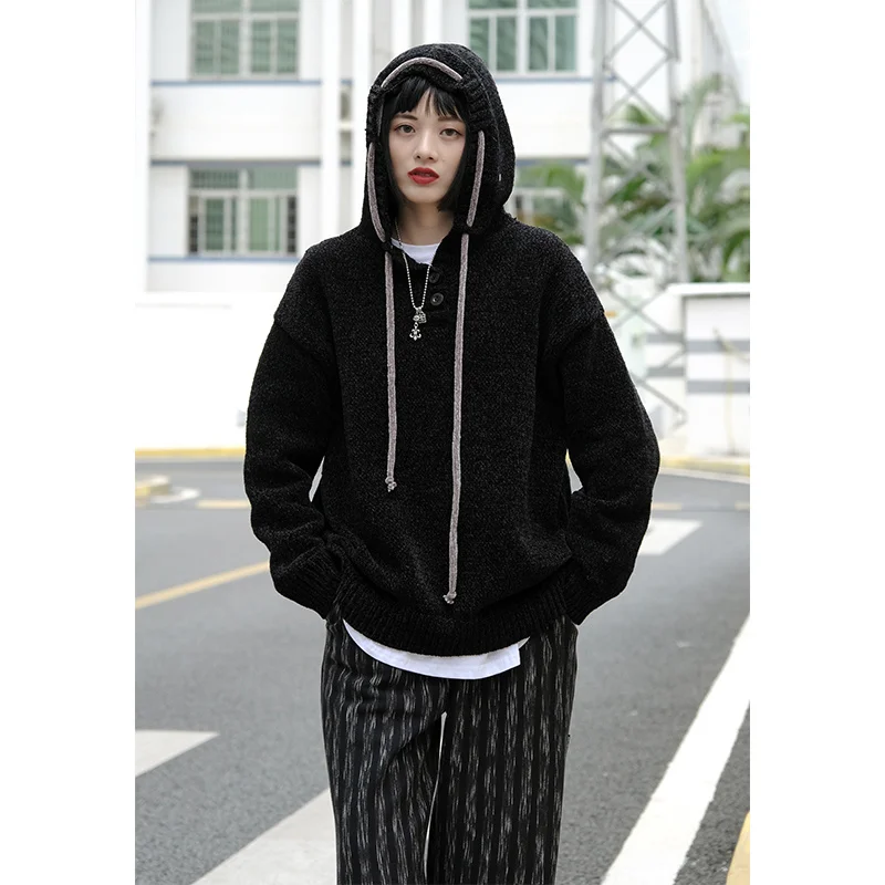 Толстовки Женская синель шляпа веревка Juezi текстура удобный осень зима черный