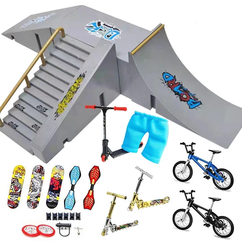 Технический пальцевой самокат Two Wheel Mini Skateboards Ramp Parts Sets BMX Fingertip Bikes Fingerboard Skate Deck Novelty Toys.
