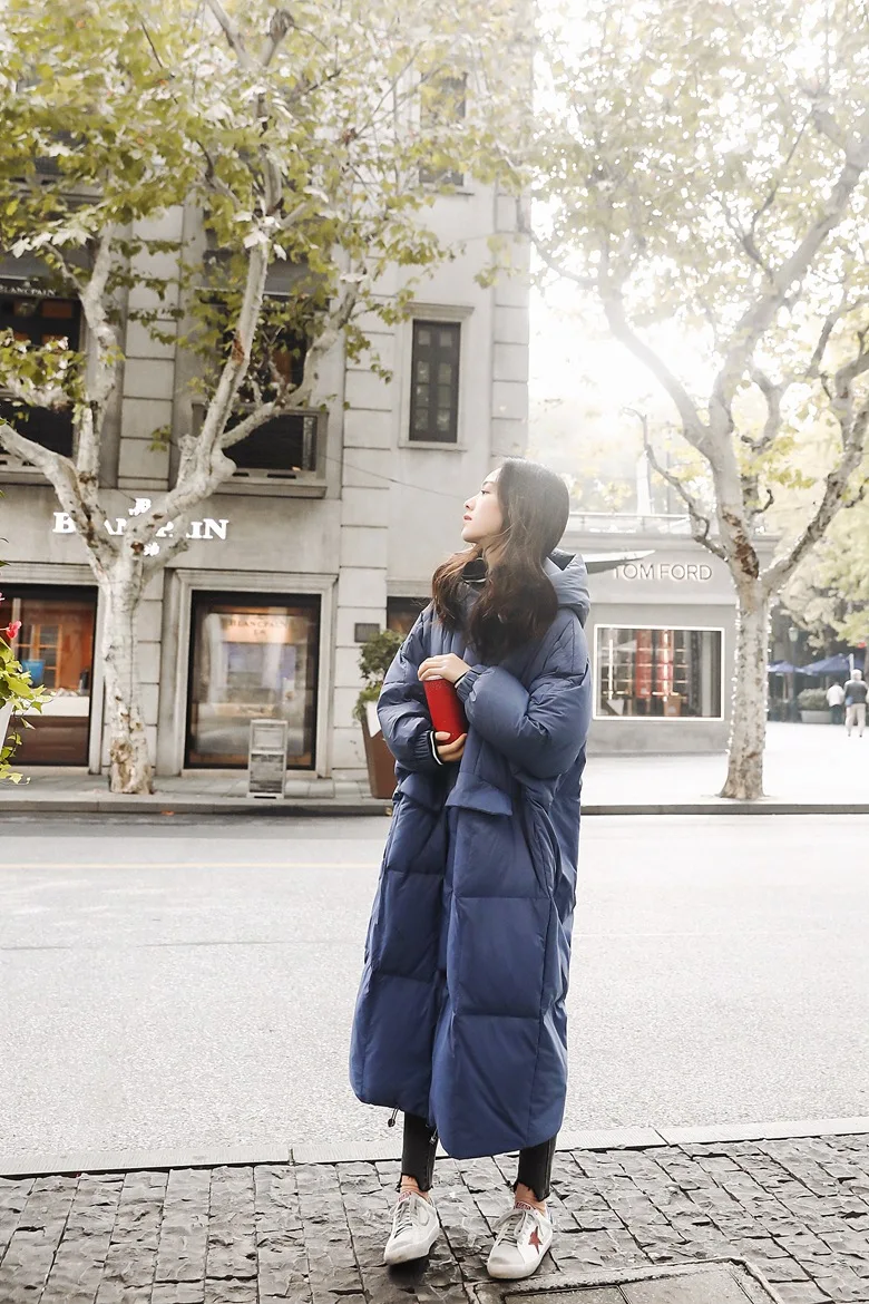 Photo Shoot Winter New Style Korean-style WOMEN'S Wear Retro Laziness over-the-Knee Long Loose Cotton Coat Hooded Cotton-pa
