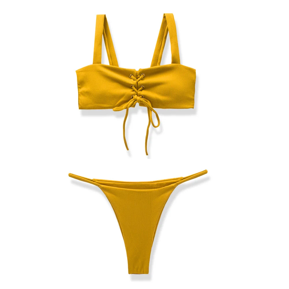 Однотонная купальная одежда Тонг бикини 2020 женский пуховик бюстгальтер Бандаж