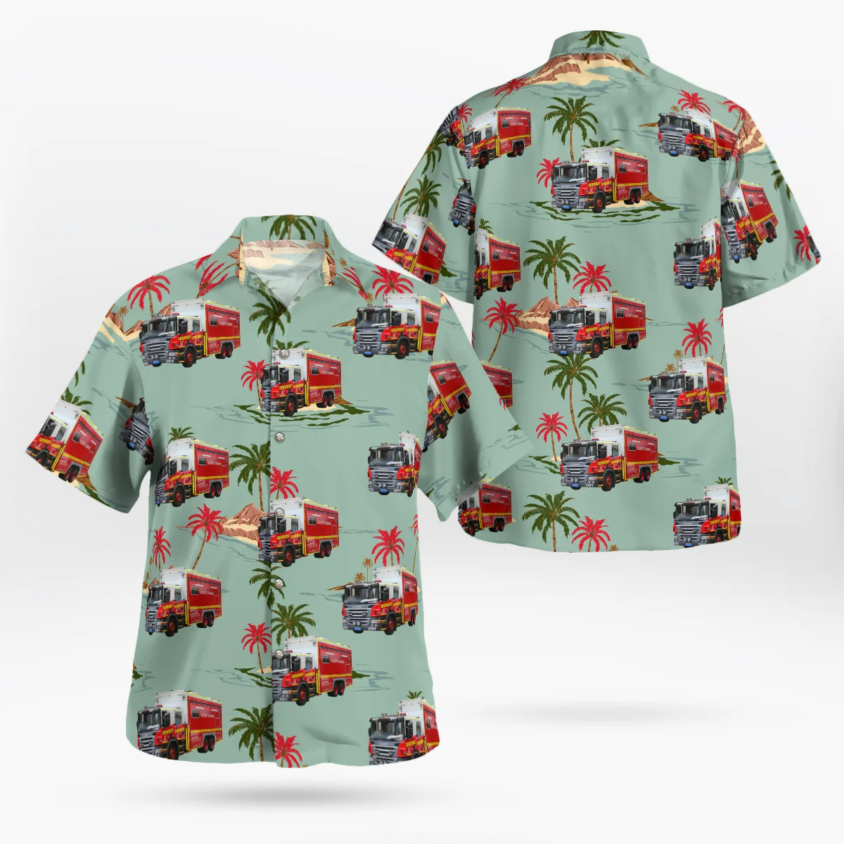 

Fire Truck 3D Beach Hawaiian 2021 Summer Men's Shirt Short Sleeve Shirt Streetwear Oversized 5XL Camisa Social Chemise Homme-Q88