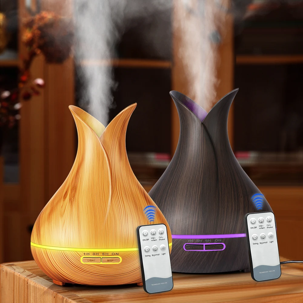 

1 KBAYBO 400ml Air humidifier electric Ultrasonic Aroma Essential Oil Diffuser Wood Grain purifier mist maker LED light for home