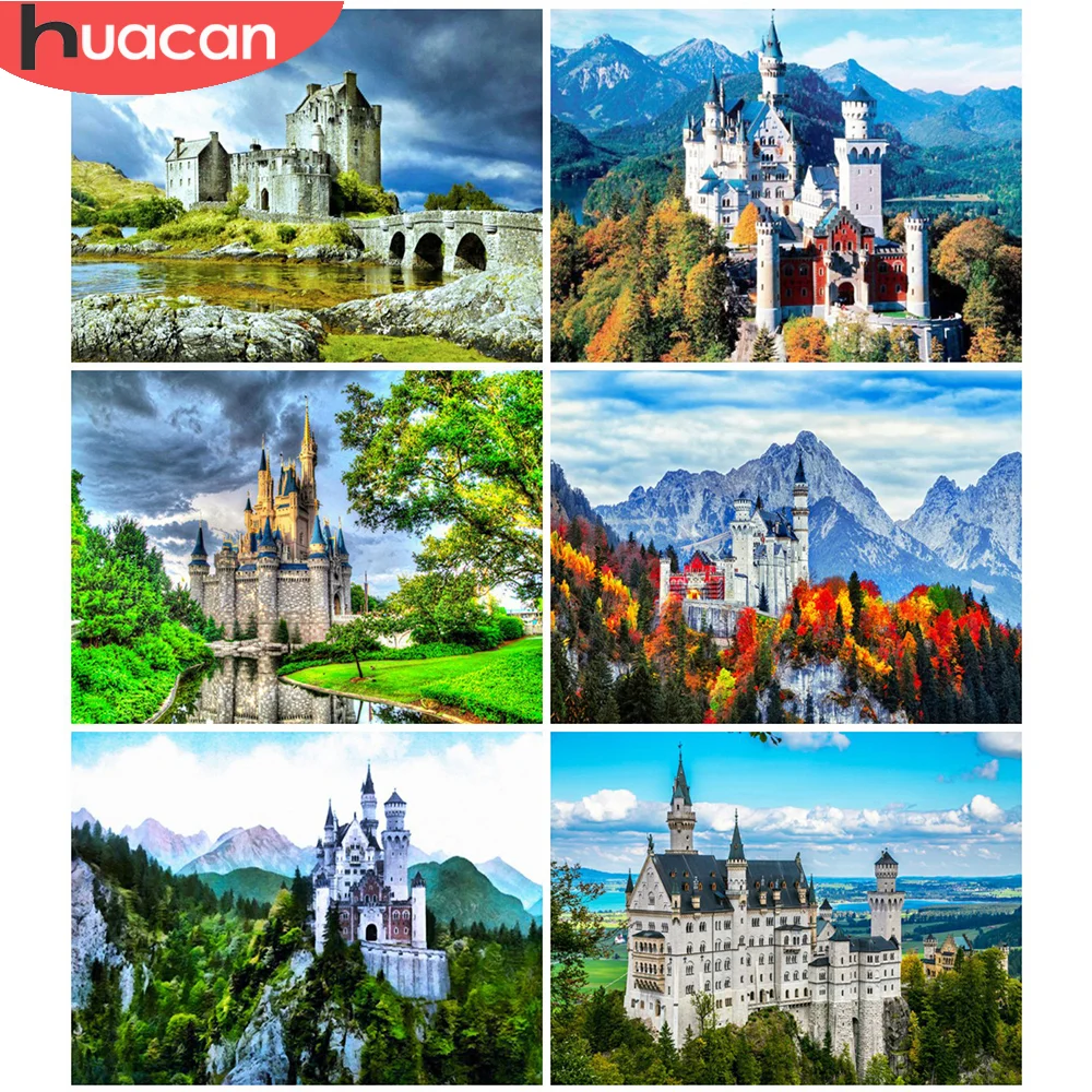 

HUACAN алмазная вышивка замок картины из страз мозаика здание пейзаж картины природа наклейка на стену подарок ручной работы