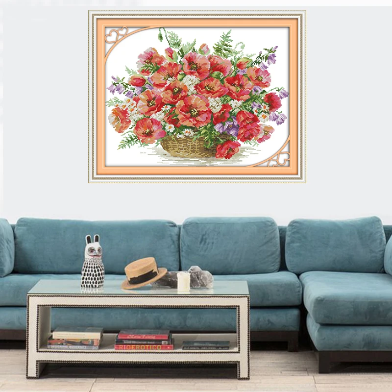 Тканевая корзина с маками Joy Sunday вышивка крестиком DMC | Дом и сад