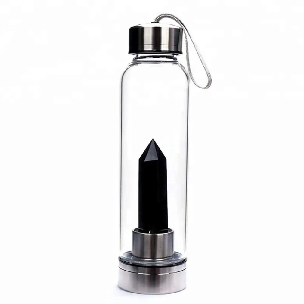 

Natuurlijke Quartz Edelsteen Glas Water Fles Direct Drinkbeker Glas Kristal Obelisk Wand Healing Wand Fles Met Touw 2020 Nieuwe