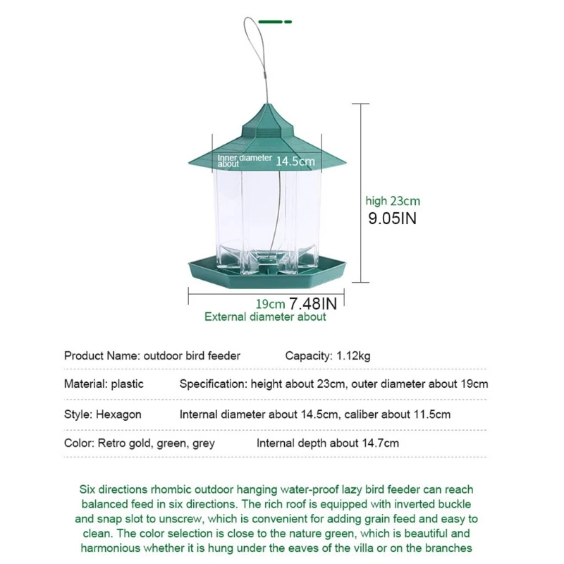 

Plastic Bird Feeder Hexagonal Suspension Bird Feeder Waterproof Outdoor Bird Feeder Bracket For Natural Garden Decoratio