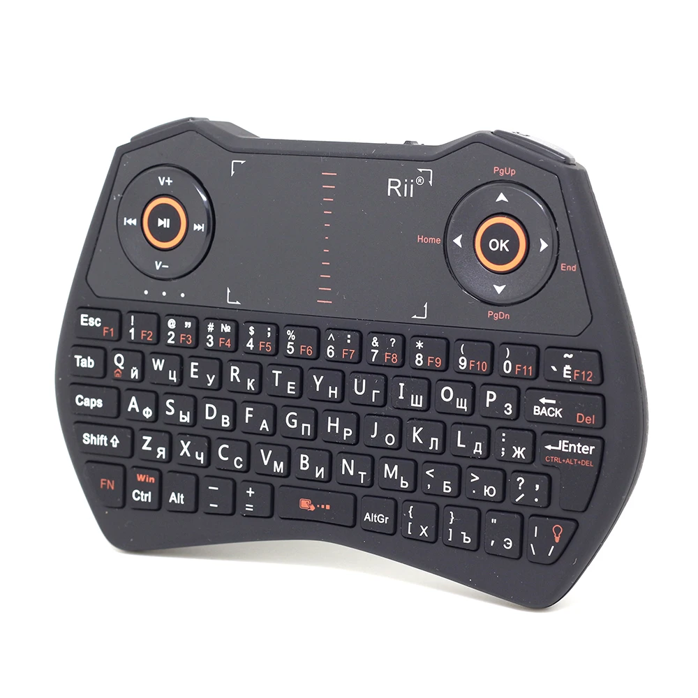Rii i28C с подсветкой Русский Английский 2,4 ГГц Мини Беспроводная клавиатура Air mouse с портативной сенсорной панелью для Android tv Box IP tv Mini PC