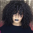 Бразильские короткие вьющиеся парики, парики из человеческих волос с челкой, парики полностью машинной работы для женщин, парики с волнистыми волосами, с челкой