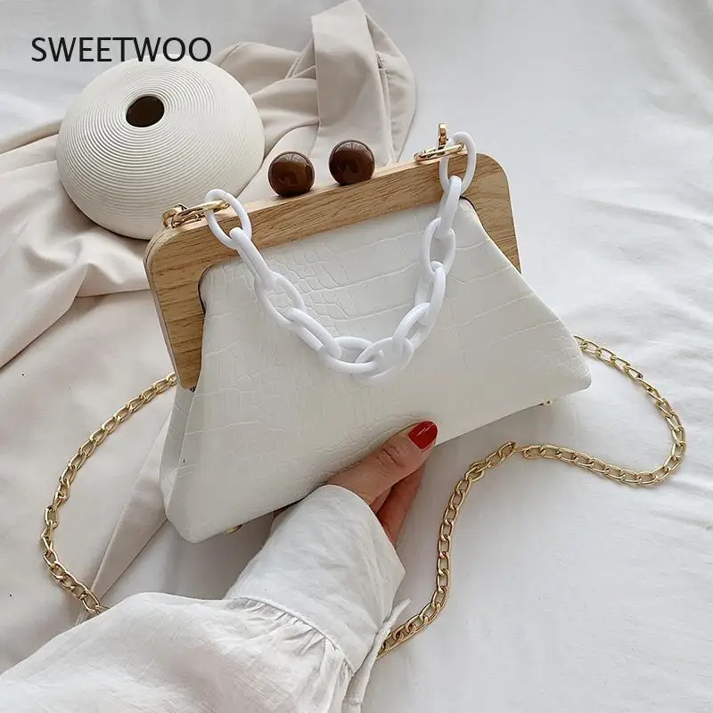 

Женская сумка-кошелек из искусственной кожи с каменным узором и зажимом, маленький акриловый кошелек с цепочкой, сумка-Кроссбоди, 2021