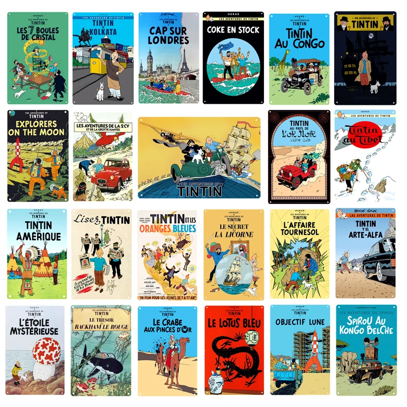

The Adventures of Tintin and Dog Cartoon Movie Painting Poster Vintage Home Bar Wall Art Decor Metal Signs for Dropshipping