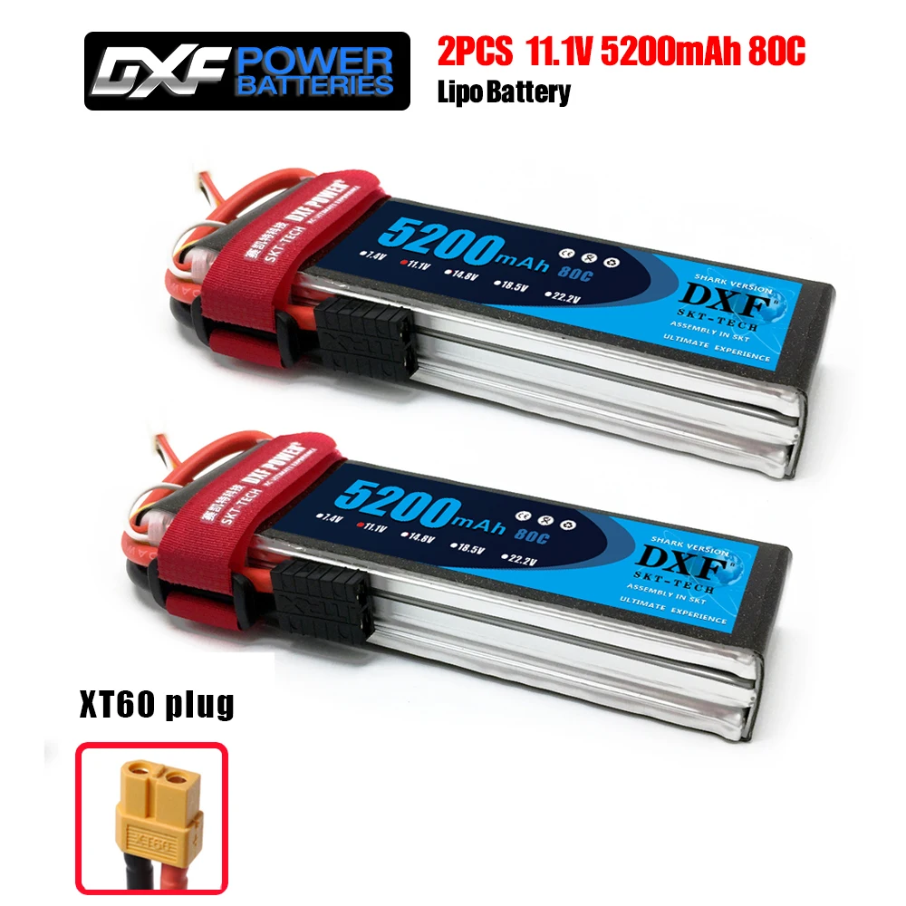 DXF RC батарея 2 шт 11,1 V 5200mAh 80C-160C 3S Lipo батарея для RC вертолетов самолета автомобиля дрона FPV лодки грузовика - Цвет: XT60 Plug