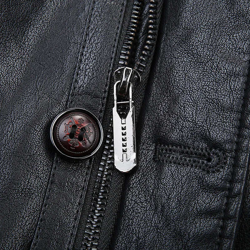 Мужская кожаная куртка из натуральной овечьей кожи с меховым воротником|Куртки