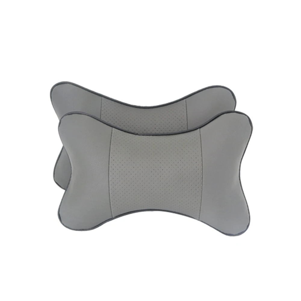 

2 Pieces Car Grey Color PU Leather Car Pillow Headrest Neck Cushion Support Seat Cover Pillows Red Line