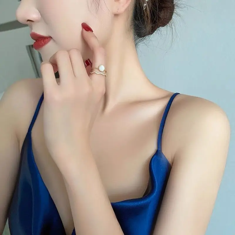 Женские классические открытые кольца из опала с двойной волной новинка 2021