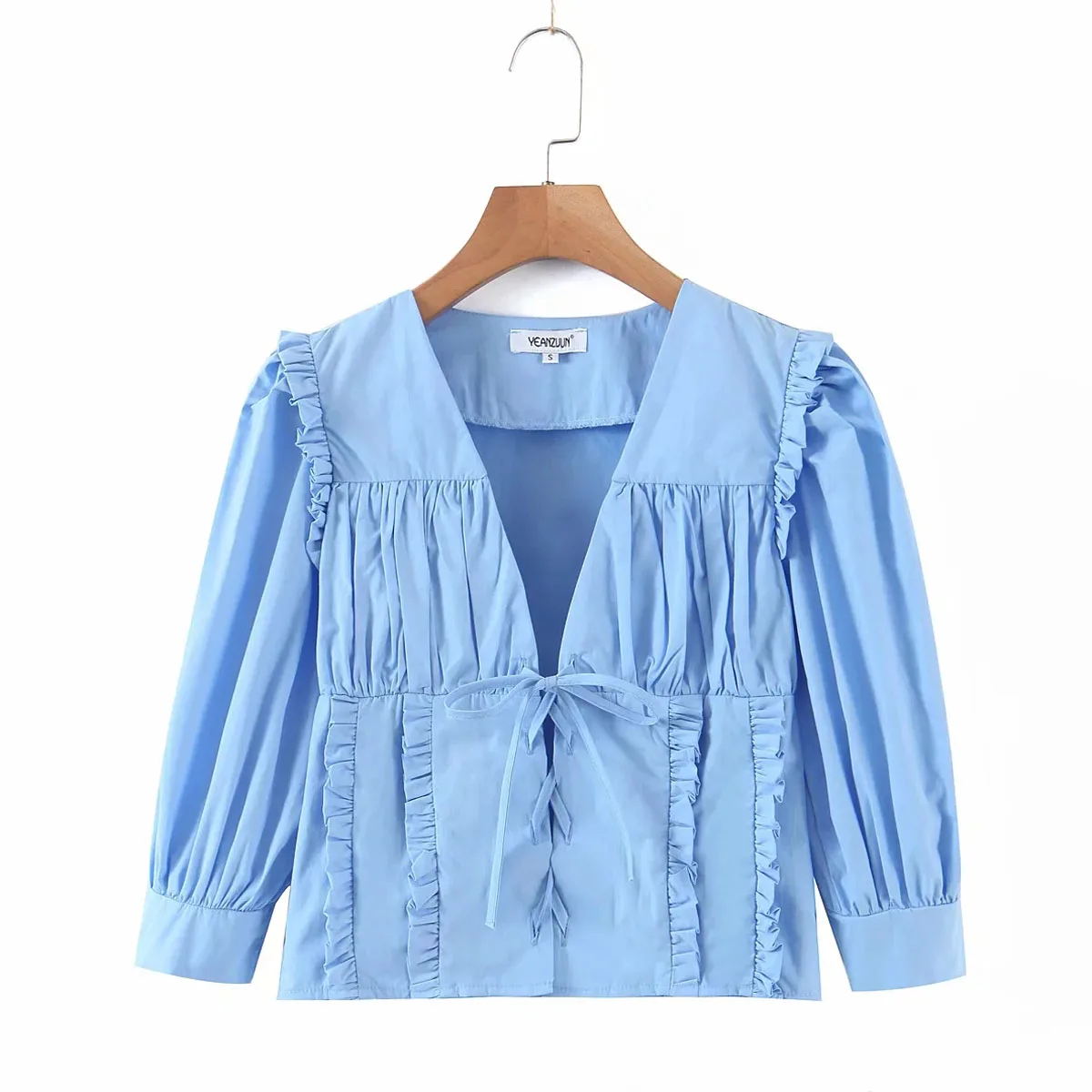 

Укороченная блузка с глубоким V-образным вырезом и рукавом до локтя из 100% хлопка, модель DLSY306