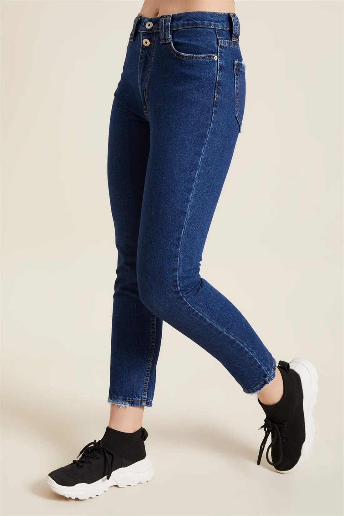 

Women's Dark Blue High Waist Boyfriend Jean Pants