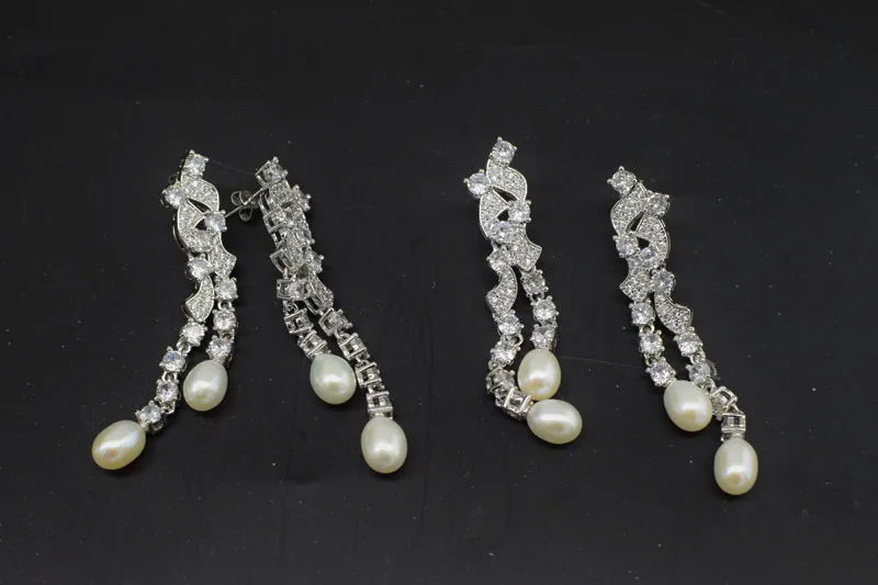 

unique freshwater pearl white rice zircon hook earrings FPPJ wholesale beads nature
