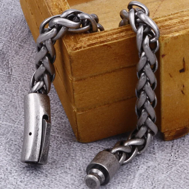 Vintage Silver Color 8 мм в ширину, нержавеющая сталь 316L, литая металлическая цепочка, мужские браслеты, винтажные мужские ювелирные аксессуары для мальчиков, браслет, подарки для мужчин - Окраска металла: Vintage Silver Color