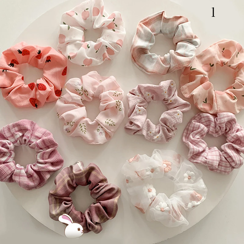 

10Pcs Cloth Scrunchies Set Hair Rope Ponytail Holder Hair Ring Solid White Pink Elastic Hair Circle Rubber Band Accessories