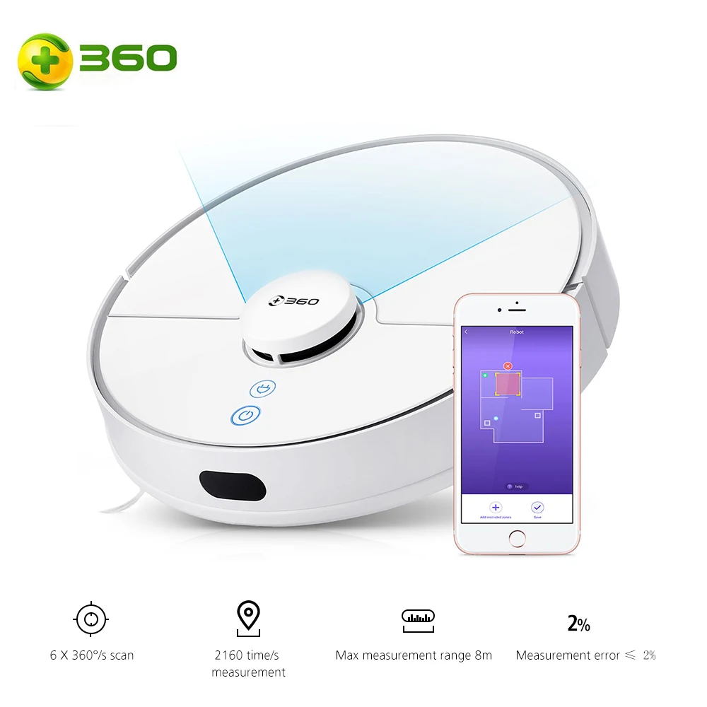 360 S5 Вакуумный робот для уборки дома 2000PA большое всасывание Тихая подметальная