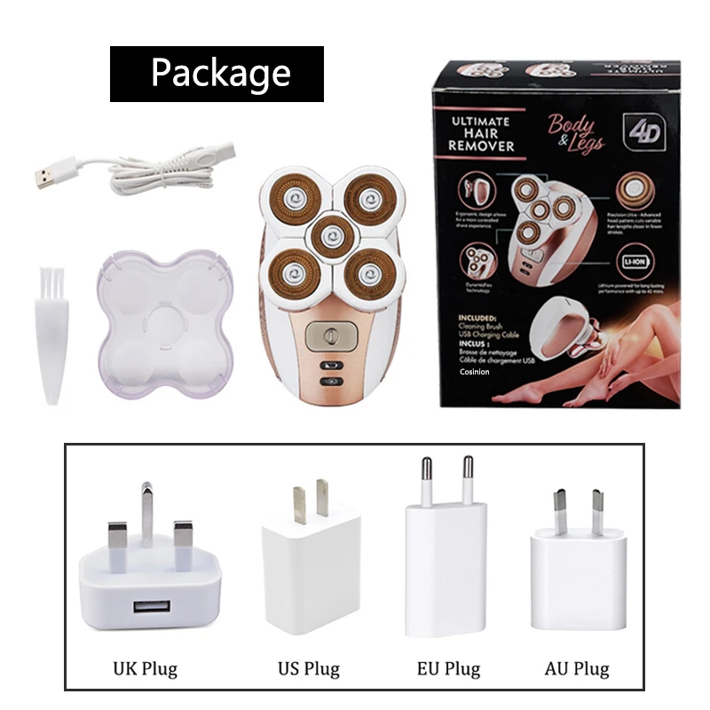

Electric Painless Hair Removal 5 Cutter Heads Epilator Shaver Razor For Women Lady Body Leg Lip Cheek Rechargeable Hair Remover