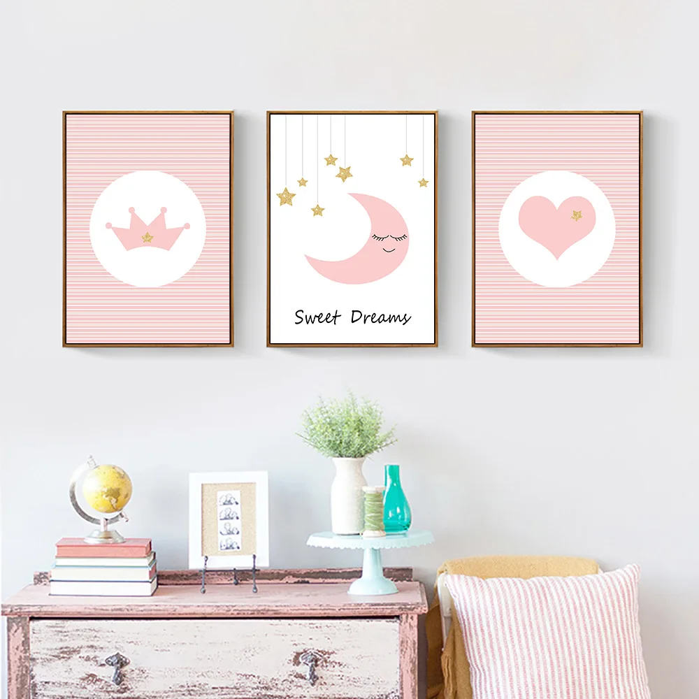 Любовь Луна Корона плакаты и принты с мультяшным розовым принтом живопись цитаты