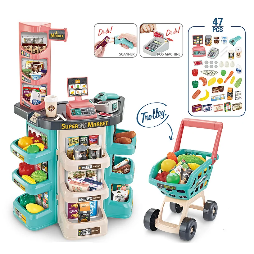Children's Luxury Simulation Supermarket Sales Desk Shopping Cart Set Play Store Scan Cashier Toys Kid Birthday Gift |