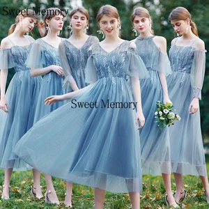 Sweet Memory Women Fashion Blue Graduation Bridesmaid Dresses