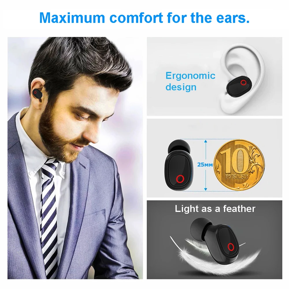 NEW A7 Wireless TWS Earphones with Charging Box Microphone HD Stereo Sound Sport In-Ear Earphone Earbuds For IOS Android Phones