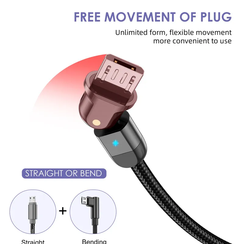Кабель Micro USB USLION 3A кабель для быстрой зарядки и передачи данных 90/180 градусов Samsung