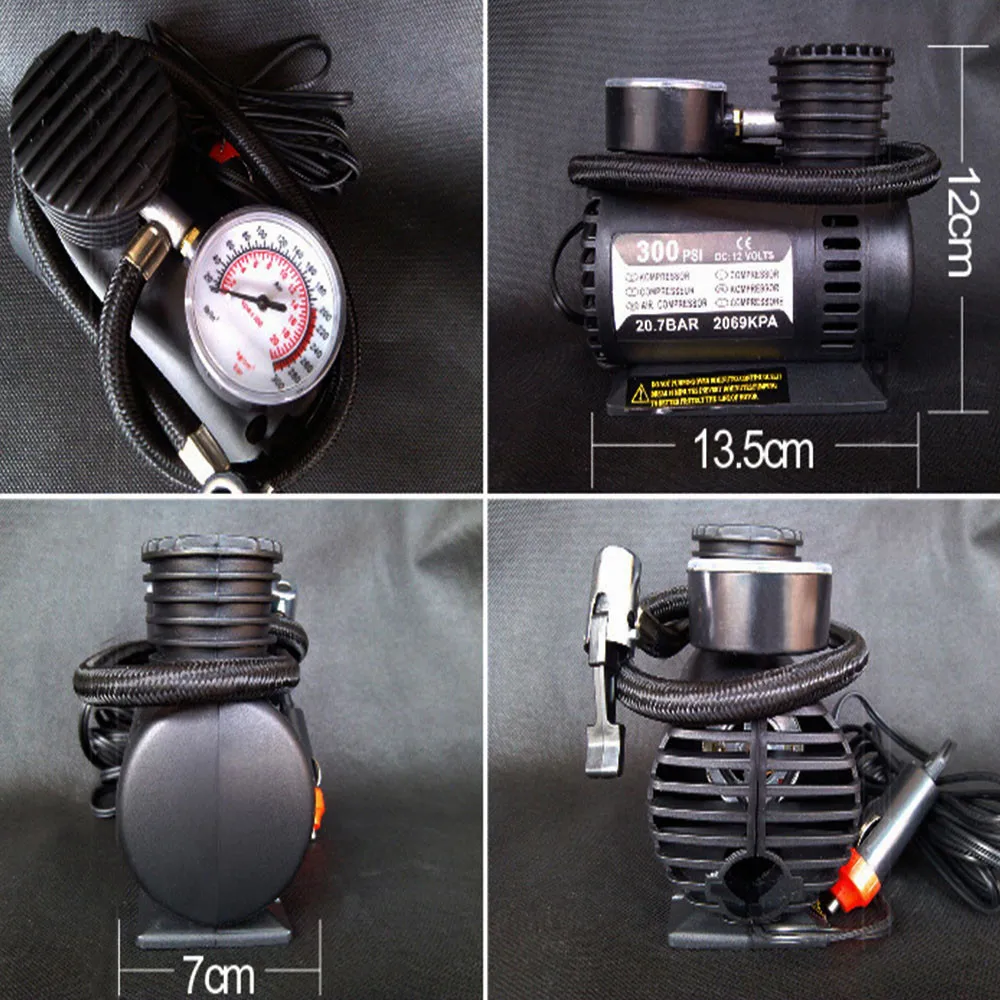 

12v Car Mini Compact Compressor Bike Tyre Air Inflator 300psi New Plug the power cord into the cigarette lighter socket #BC