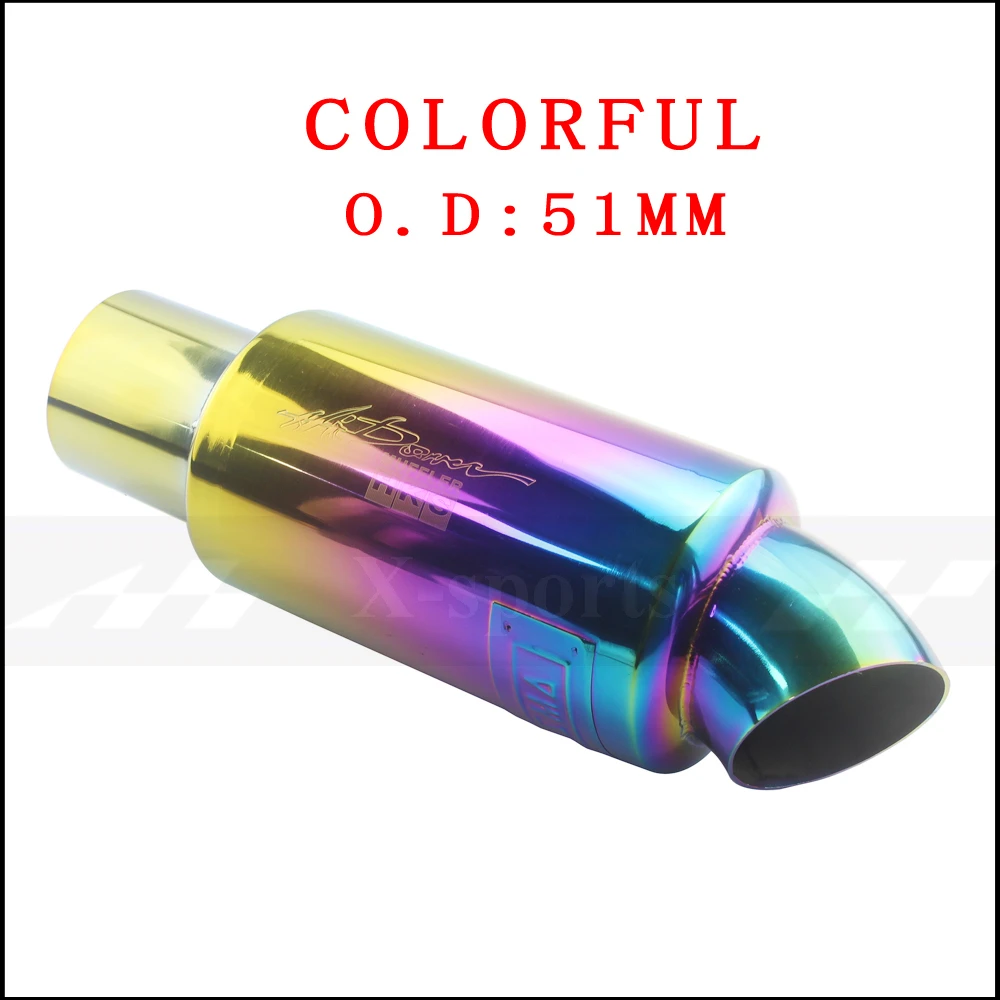 colorful 51mm Выхлопная труба для автомобиля, мотоцикла, глушитель, выхлопная труба, высокое качество, универсальная нержавеющая сталь 304, 63 мм, 51 мм, 5 цветов, глушитель, выхлопная труба - Цвет: colorful 51mm