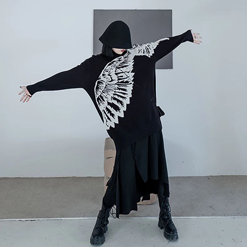 

Thick Big Size Wings Knitting Turtleneck Sweater Loose Fit Long Sleeve Women New Fashion Tide Autumn Spring 2021 AF409