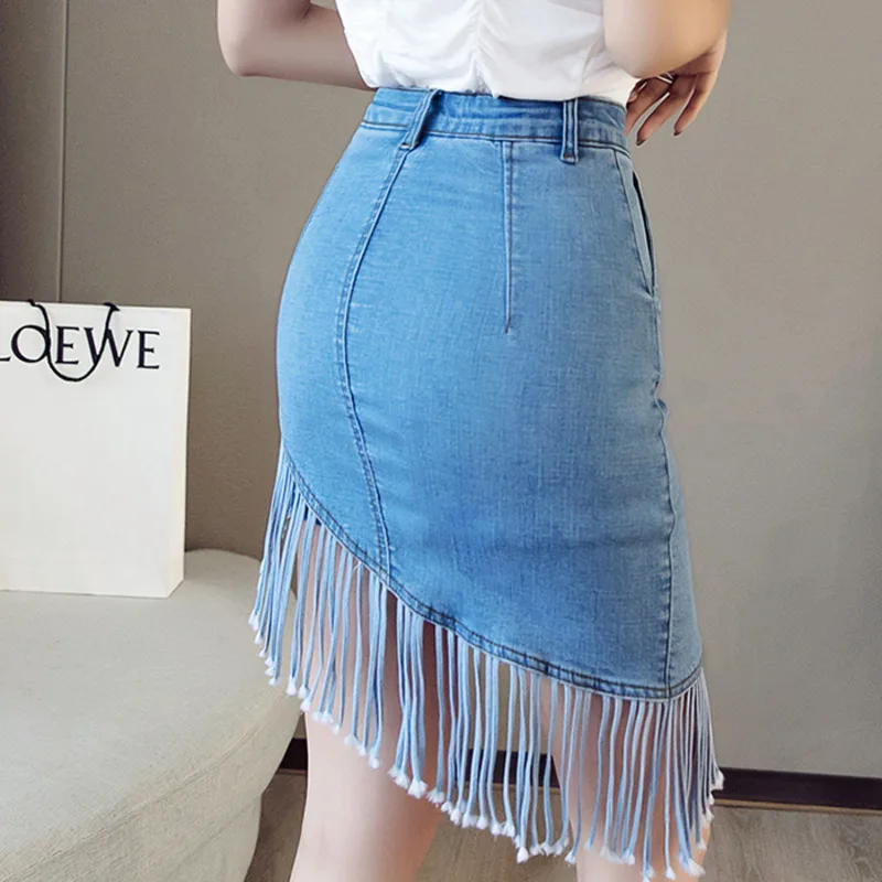 [EWQ] Высокая поясная сумка с бахромой сексуальная женская джинсовая юбка имитация