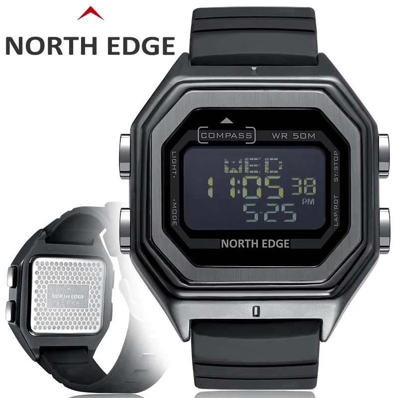 

NORTH EDGE New Men Sports Watches 50M Waterproof Digital Watch Compass World Time Metal Watch Men Reloj Hombre Montre Homme