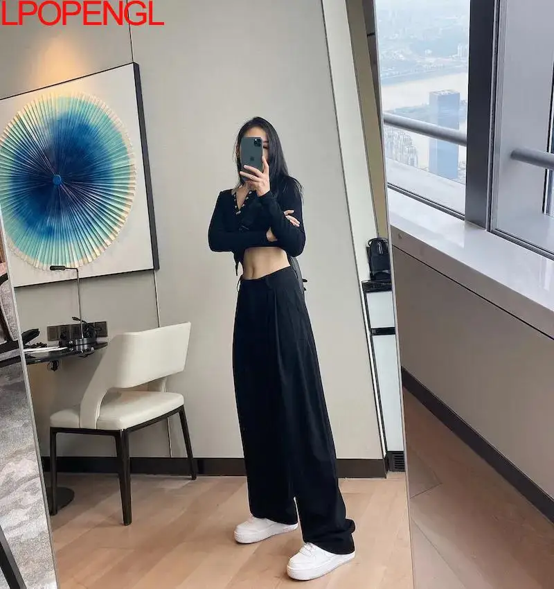 

Casual Women's Formal Dress Wide-leg Trousers 2021 New Casual Loose Simple Style High Waist Drape Patchwork Large Size S-4xl