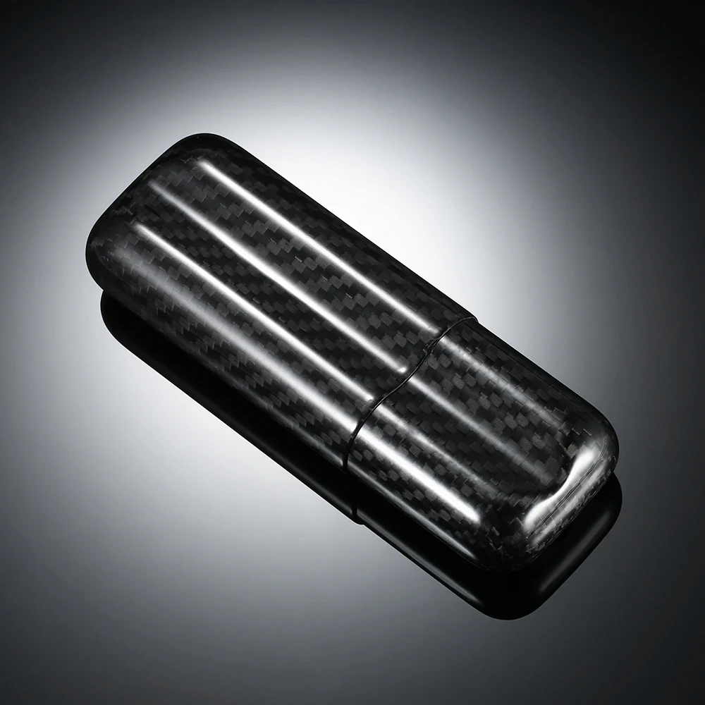 

2-Cigar Case Lightweight Cigar Storage Tube Holder Black Carbon Fiber Travel Cigar Humidor for up to 57 Ring Gauge Cigars
