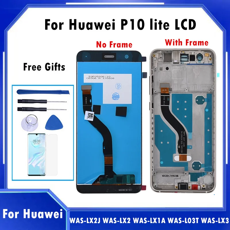 

5,2 "с ЖК-дисплеем для Huawei P10 Lite WAS-LX1 WAS-LX1A, сенсорный экран, дигитайзер, для сборки, с корпусом, для HUAWEI P10Lite ЖК-дисплей экран