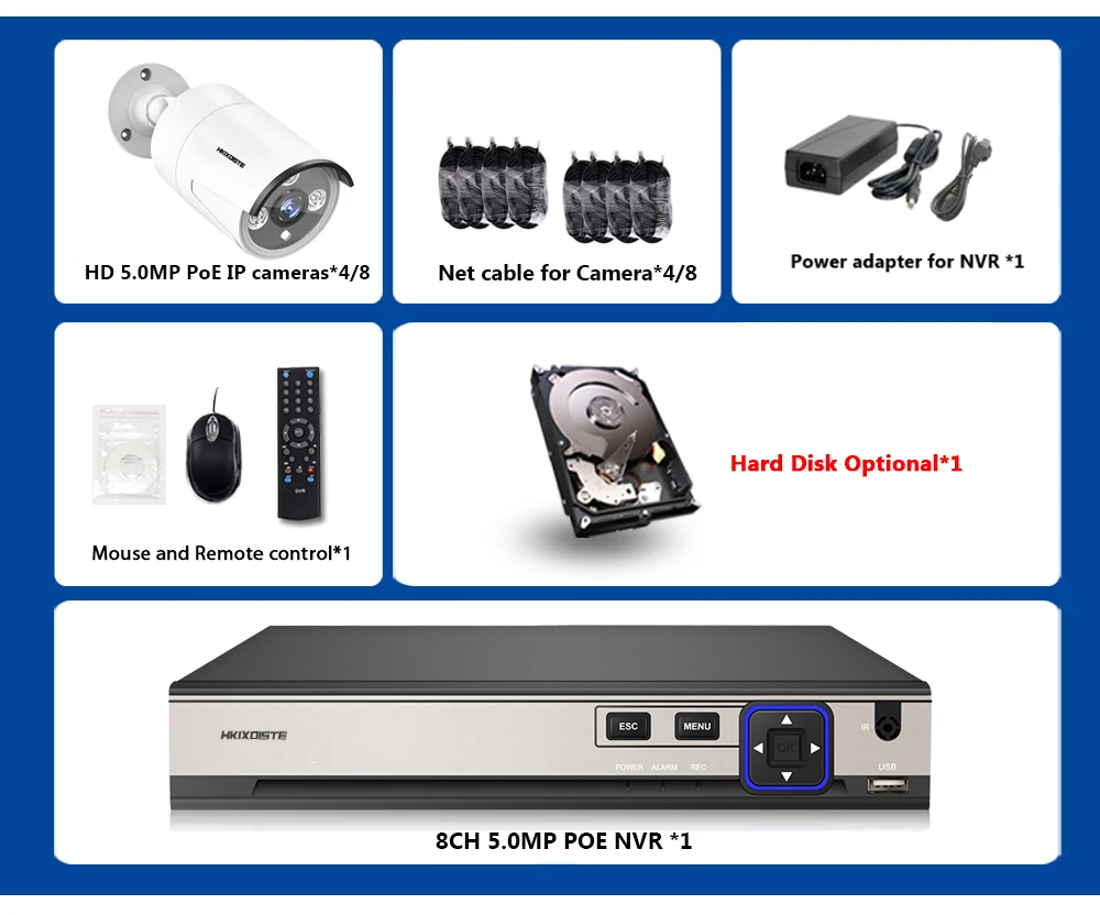 Сеть POE NVR 8CH Full HD 5MP комплект поддержка 16* IP Cam система видеонаблюдения вилла Улица 3 шт. IR в комплект камеры видеонаблюдения