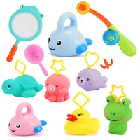 10pcs bath toy animals swimming water toys teether fishing hand catch shower games soft floating squeeze sound funny baby toys