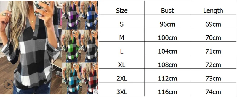 

New Women V-Neck Check Lattice Shirt Tops Long Sleeve Lady Casual Loose Blouse Tops Plus Size S-3XL Blusas Mujer De Moda 2020