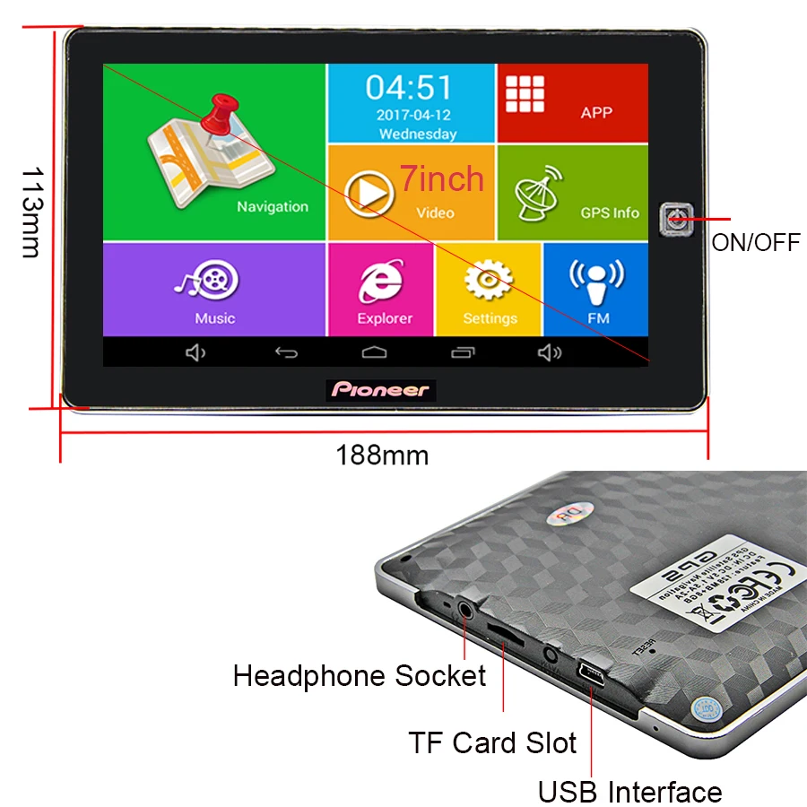 7 дюймовый емкостный экран DDR 512M ROM 8 ГБ Автомобильный GPS навигатор Android 4.4.2 WIFI