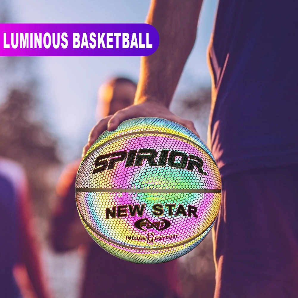 

Holographic Reflective Basketball Ball Wear-Resistant Luminous Night Light Ball Basketball Glowing Basketball Ball