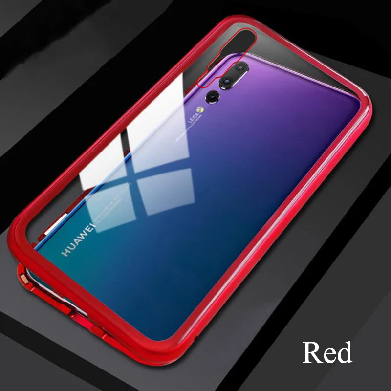 Red Магнитный адсорбционный металлический чехол для телефона huawei P30 P20 Pro Lite Nova 5 5i Pro 4E 4 3e 3 3i, чехол из закаленного стекла на магните - Цвет: Red